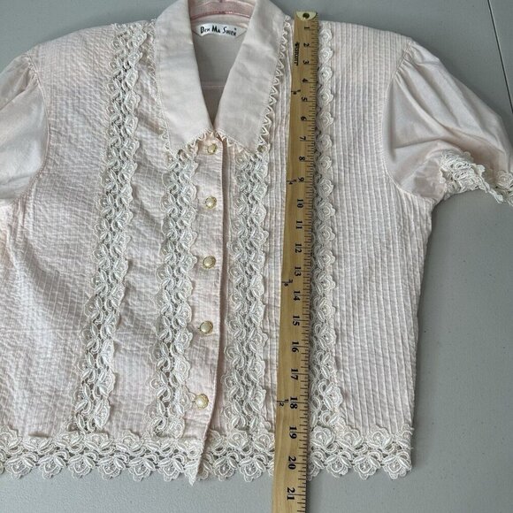 Ben Ma Shien Pink Lace Pintuck Shirt Blouse Button up S M Retro Tuxedo - Picture 10 of 13